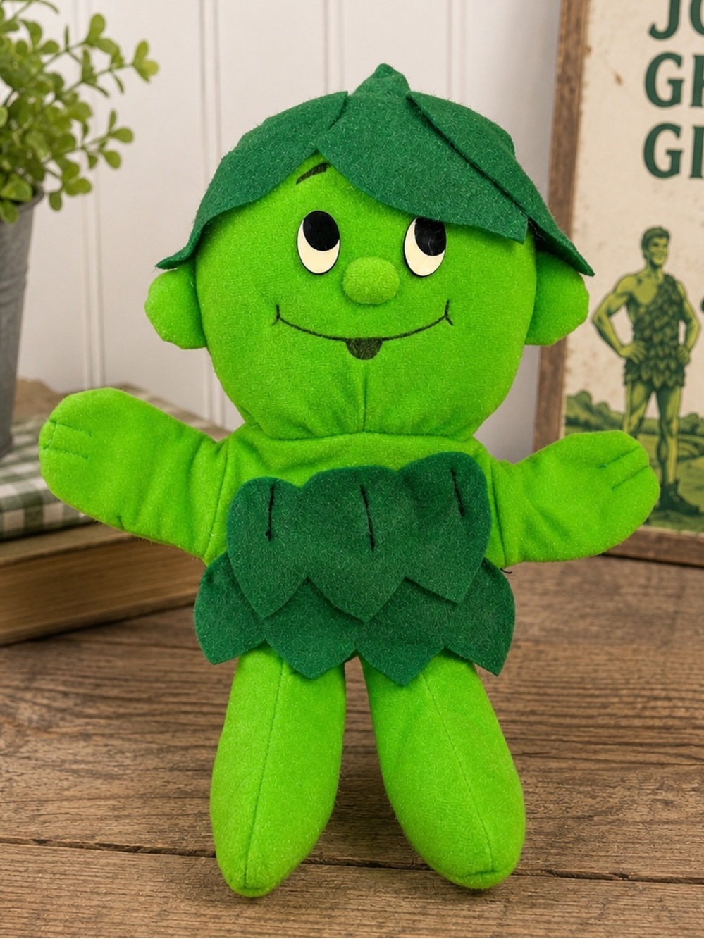 Vintage Jolly Green Giant Sprout Puppet Plush 10” Hand Puppet Green Figure Toy